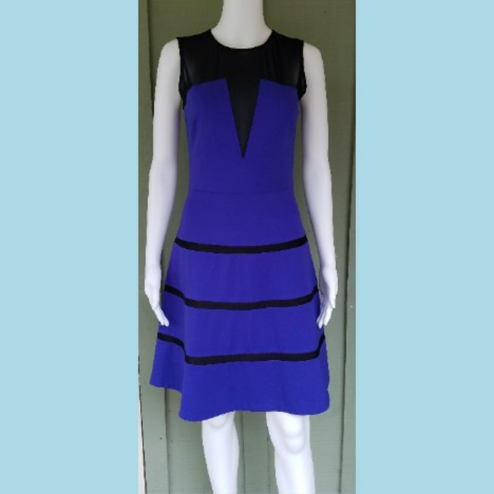 ERIN FETHERSTON Hanna Blue Black Fit Flare Dress - Picture 2 of 6